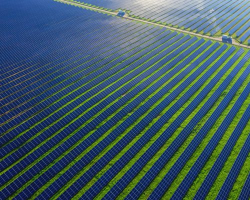 Photovoltaic power plant. Solar panels in aerial view